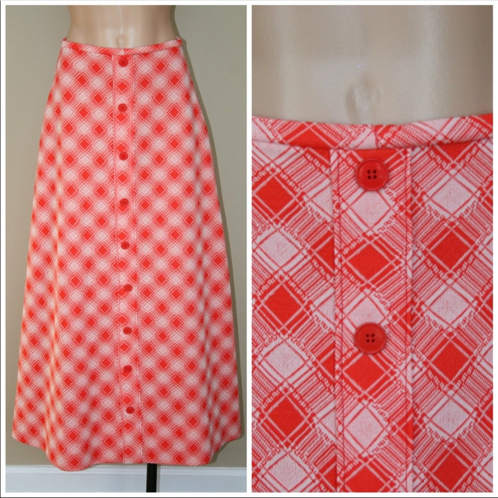 Vintage 70s Check Plaid Skirt A-Line Maxi Skirt XS - Picture 5 of 5